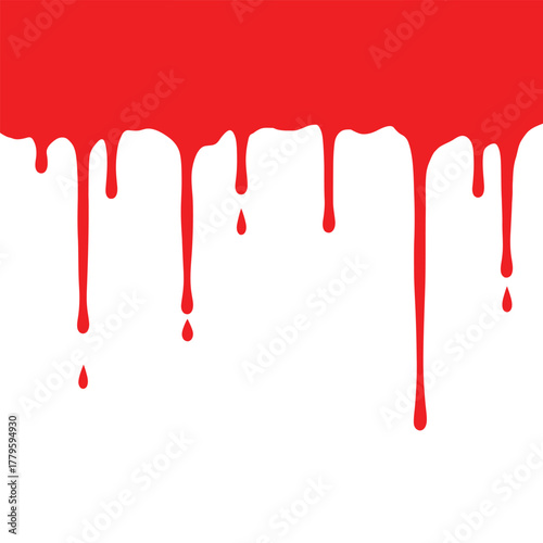 Abstract red paint or blood splatter and dripping drops of liquid ink for horror design or art illustration
