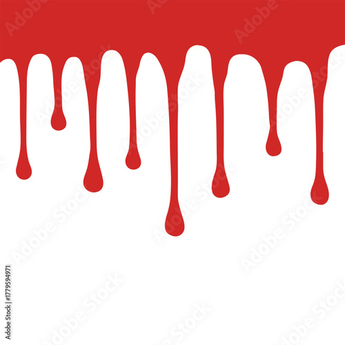 Abstract red paint or blood splatter and dripping drops of liquid ink for horror design or art illustration