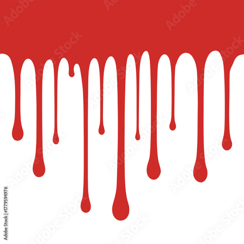 Abstract red paint or blood splatter and dripping drops of liquid ink for horror design or art illustration