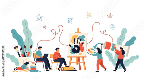 Group of people engaged in creative artistic activities together.