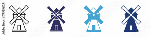 A collection of windmill icons in. Stock vector.