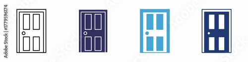 A collection of door icons in different shapes. Stock vector.