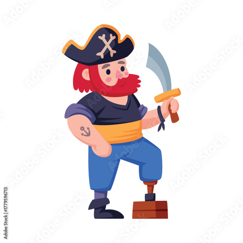 Man Pirate Character in Hat with Saber Vector Illustration