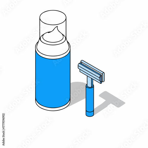 Isometric Simple Razor and Shaving Cream Detailed Illustration Hygiene Element