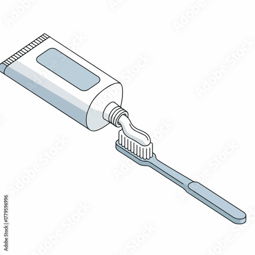 Isometric Detailed Toothpaste Tube Squeezed on Toothbrush Dental Hygiene Illustration