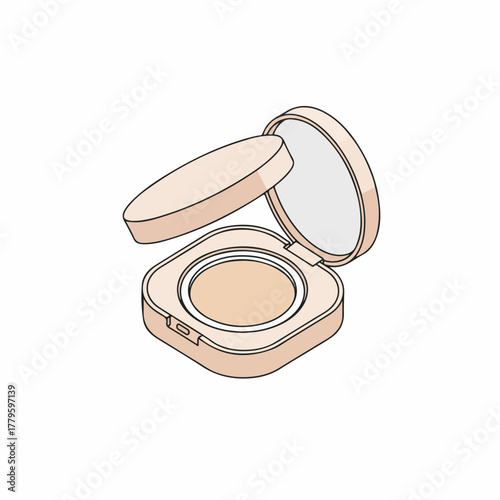 Hand Drawn Cosmetic Powder Container Compact With Sponge Makeup Accessory