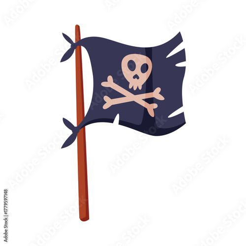 Pirate Flag with Skull and Crossed Bones Vector Illustration