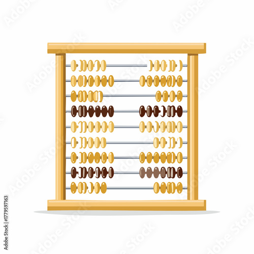 Illustration of a wooden abacus with beads arranged on metal rods, used for calculation and mathematical learning.