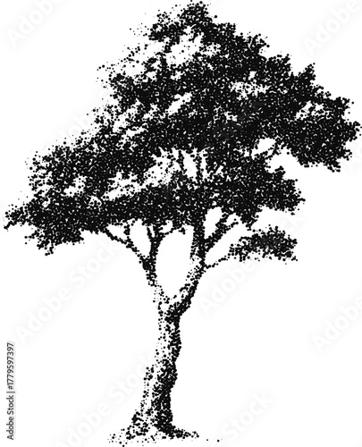 Stipple dotwork tree silhouette vector illustration