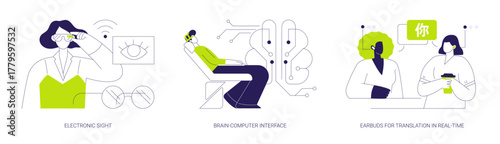 Human abilities augmentation isolated cartoon vector illustrations se