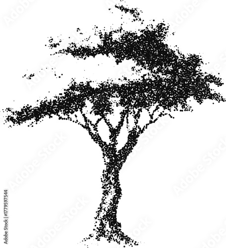 Stipple dotwork tree silhouette vector illustration