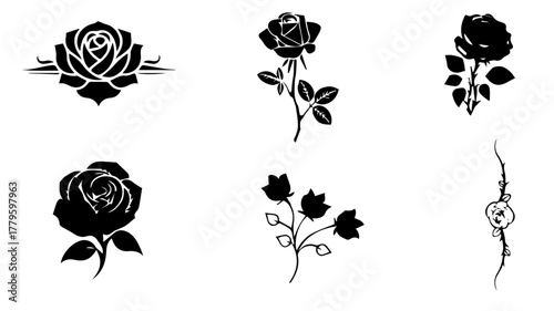 Ink Silhouette: A delicate display of stylized rose in elegant silhouettes, perfect for adding a touch of floral artistry to any design. 