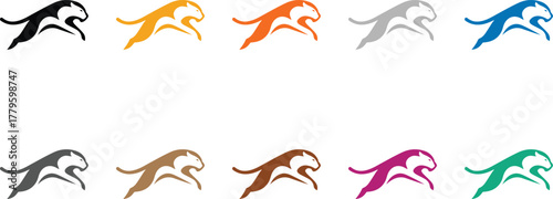 Colorful leaping animal icons collection, Multicolor wildlife silhouettes jumping design