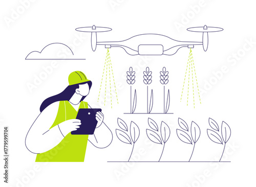 Spraying drone abstract concept vector illustration.
