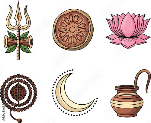 Hinduism religious symbols collection for Maha Shivaratri
