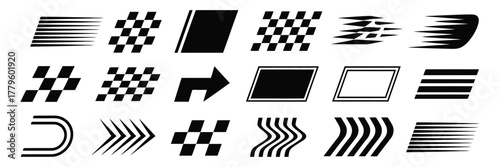 Dynamic Racing Flags and Motion Speed Line Elements Vector Collection