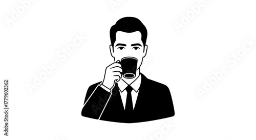 Man enjoying beverage black white icon 