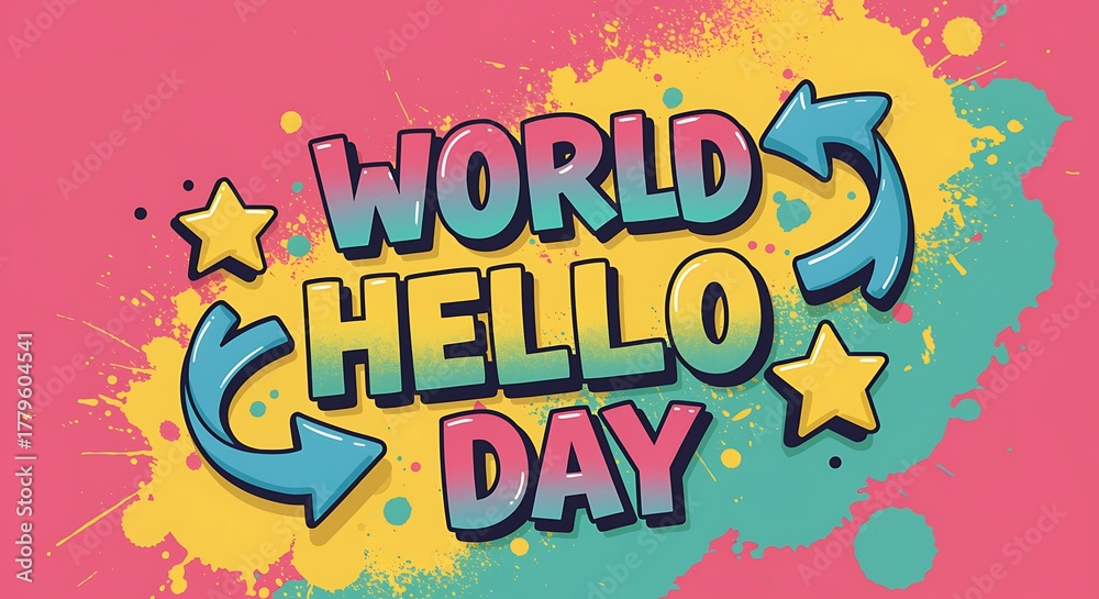 Fototapeta premium World hello day greeting with colorful text and graphic elements