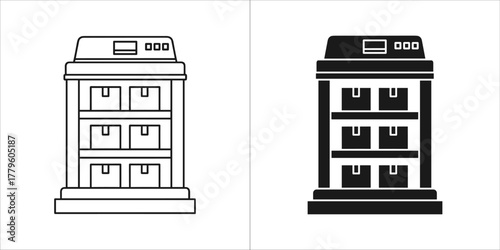 Warehouse rack with boxes for storage concept