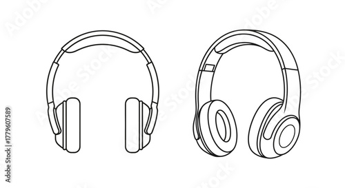 Simple outline illustration of a pair of over ear headphones visualized twice