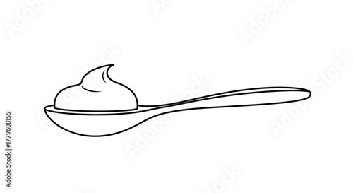 A simple line drawing of a spoonful of creamy white dessert