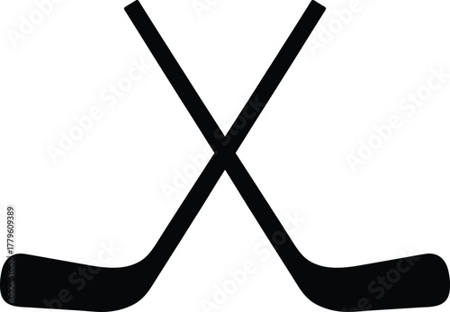 Crossed ice hockey sticks icon symbol in clean black silhouette