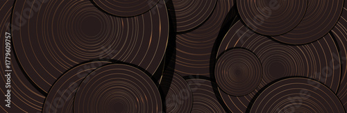 dark brown background with golden circles. modern background. vector illustration. eps 10