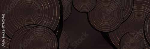 dark brown background with golden circles. modern background. vector illustration. eps 10