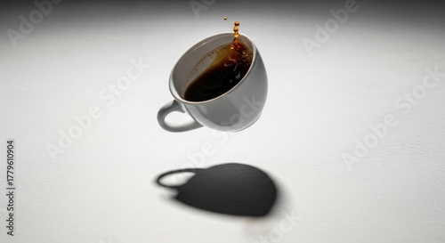 Coffee spilling from a cup in midair