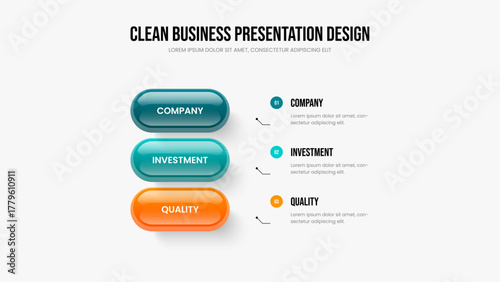 Marketing Performance 3 Step Infographic Slideshow Layout. Project Plan Three Element Diagram Frame Template. Advertising Solution Slide Design Vector Illustration.