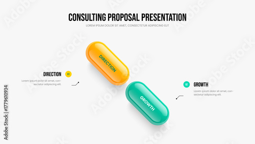 Product Introduction 2 Option Infographic Slide Template. Creative Visualization Frame Design Vector Illustration. Company Innovation Two Element Diagram Slideshow Layout.