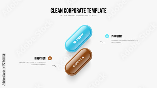 Sales Strategy 2 Element Diagram Presentation Layout. Modern Portfolio Frame Template Vector Illustration. Marketing Forecast Two Step Infographic Slideshow Design.