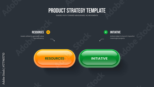 Professional Portfolio 2 Step Infographic Slide Design. Marketing Plan Frame Layout Vector Illustration. Product Innovation Two Option Diagram Slideshow Template.