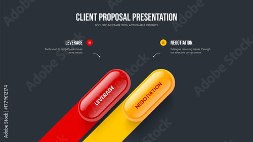 Market Forecast 2 Element Infographic Frame Template. Product Proposal Slide Layout Vector Illustration. Investor Launch Two Step Diagram Presentation Design.