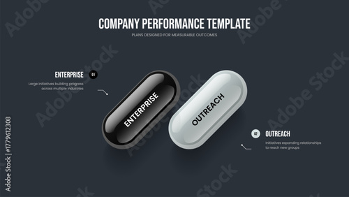 Professional Analysis 2 Element Diagram Frame Design. Sales Campaign Presentation Template Vector Illustration. Corporate Growth Two Step Infographic Slide Layout.
