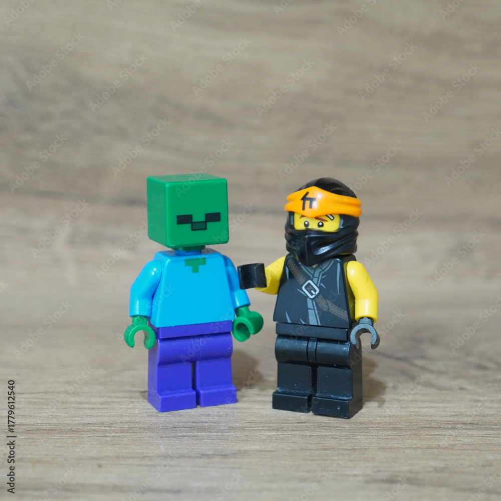 Fototapeta premium Lego Minecraft Zombie and Lego Ninjago Ninja Figure Friendship