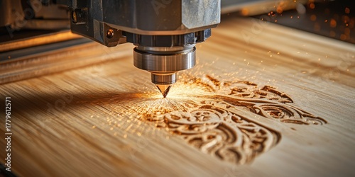 Intricate Woodworking Automation Showcasing Precision Cutting Techniques in a Close-Up Photo Display