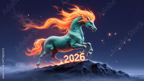 AI-generated image of celebrating the Chinese New Year 2026 of the horse