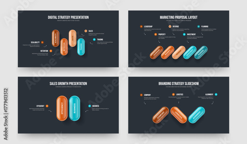 Corporate Growth Four Five Two Three Step Diagram Slide Template Vector Illustration Bundle. Advertising Visualization 4 5 2 3 Option Infographic Frame Layout Collection.