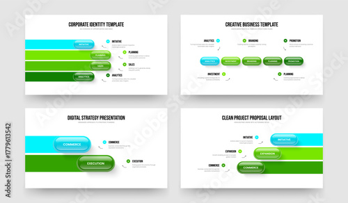 Professional Analysis Four Five Two Three Step Diagram Presentation Design Vector Illustration Bundle. Corporate Proposal 4 5 2 3 Element Infographic Frame Layout Set.