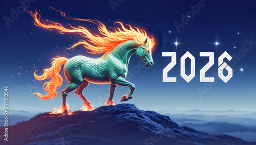 AI-generated image of celebrating the Chinese New Year 2026 of the horse