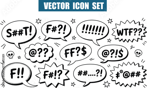 Collection of hand-drawn speech bubbles with curse words and symbols Icon Collection for Digital Projects