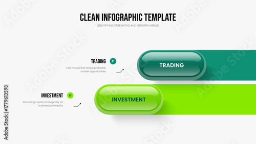Professional Analysis Two Option Diagram Slide Template. Product Portfolio 2 Step Infographic Presentation Design. Corporate Proposal Frame Layout Vector Illustration.