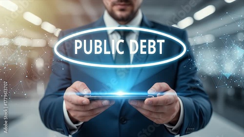 Digital Public Debt Concept Displayed by Professional Businessman