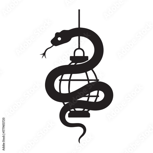 Black silhouette of a snake coiled around a lantern