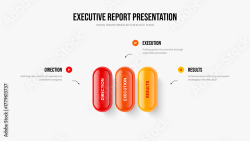 Business Analysis Presentation Design Vector Illustration. Marketing Introduction 3 Step Infographic Frame Layout. Service Briefing Three Element Diagram Slide Template.