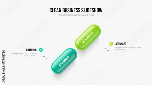 Business Development Two Step Diagram Presentation Template. Investor Profile 2 Element Infographic Slide Design. Service Solution Frame Layout Vector Illustration.