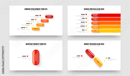 Service Visualization 4 5 1 2 Option Diagram Presentation Template Bundle. Project Solution Four Five One Two Element Infographic Slideshow Layout Vector Illustration Set.