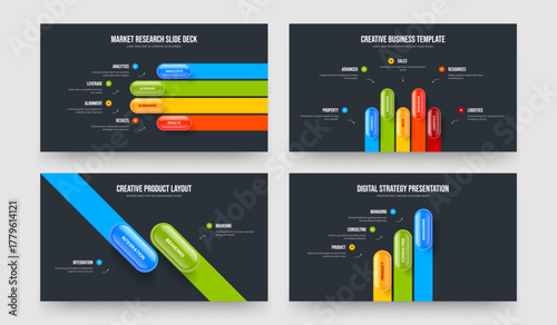 Enterprise Introduction Four Five Two Three Element Infographic Slideshow Design Vector Illustration Collection. Creative Campaign 4 5 2 3 Option Diagram Presentation Template Bundle.