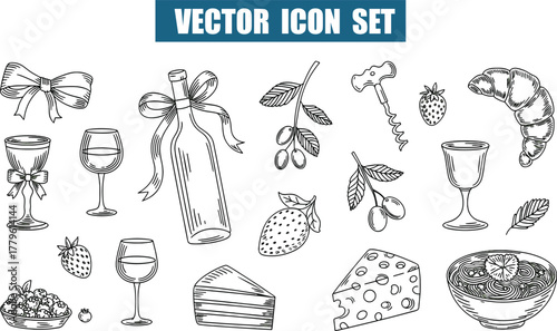 Collection of hand-drawn vector icons for food and drink items Icon Collection for Digital Projects